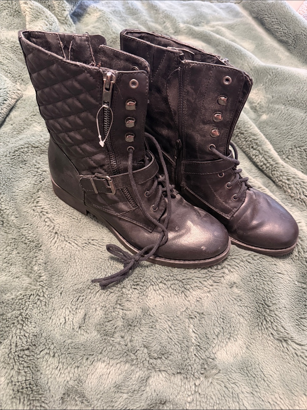 White Mountain Black Quilted Lace-Up Combat Boots